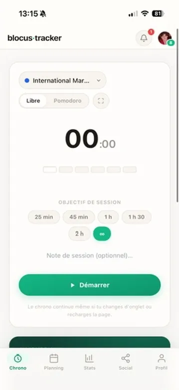 Le chrono Blocus Tracker sur téléphone
