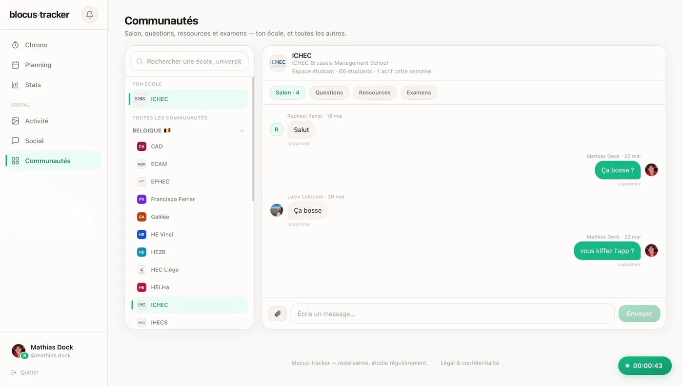 Les communautés d'écoles de Blocus Tracker
